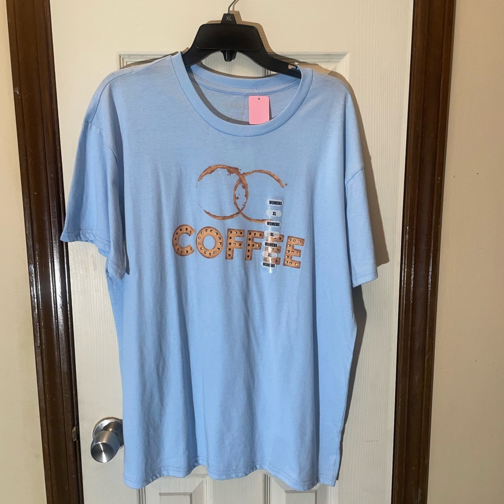 NWT Light Blue Coffee Graphic Tee